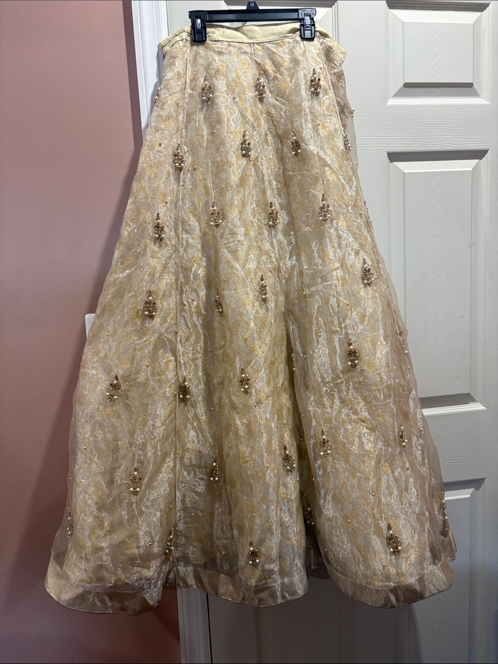 Gold-Embellished A-Line Evening Skirt